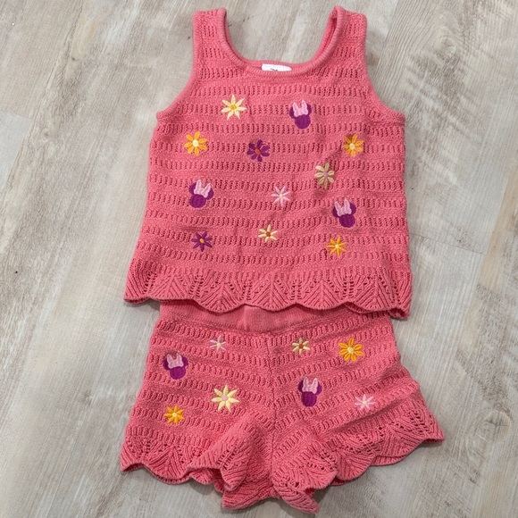 Disney Jumping Beans Other - Pink Knit Kids Matching Set with Floral Embroidery